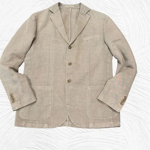 Montedoro Chinolino Lt Brown Linen Cotton Blazer Men's 44R Unstructured 3 Button - Picture 1 of 10